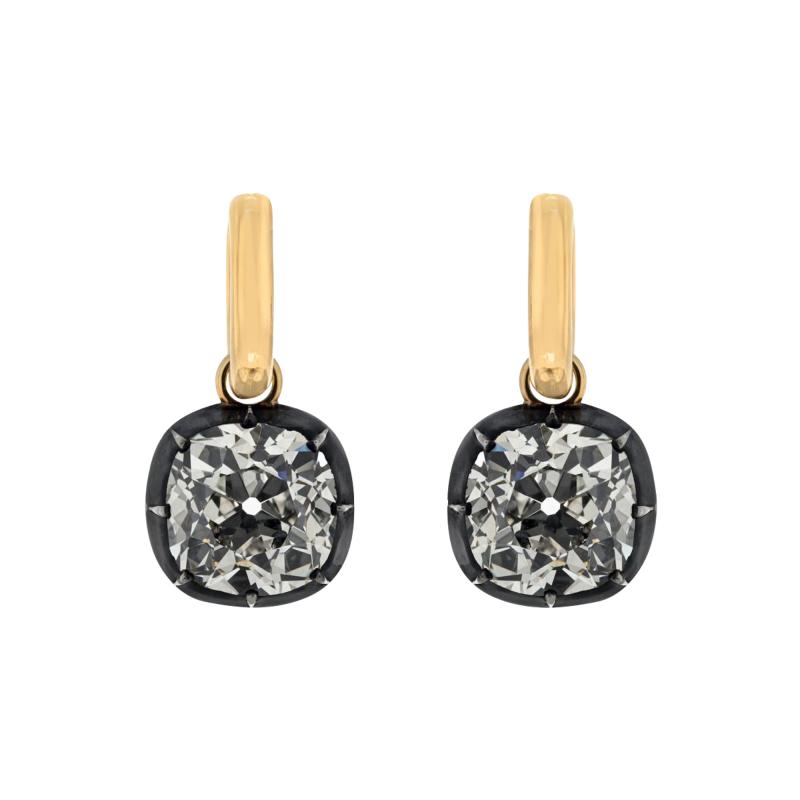 18K YELLOW GOLD 14 60CTTW OLD MINE CUT DIAMOND DROP EARRINGS