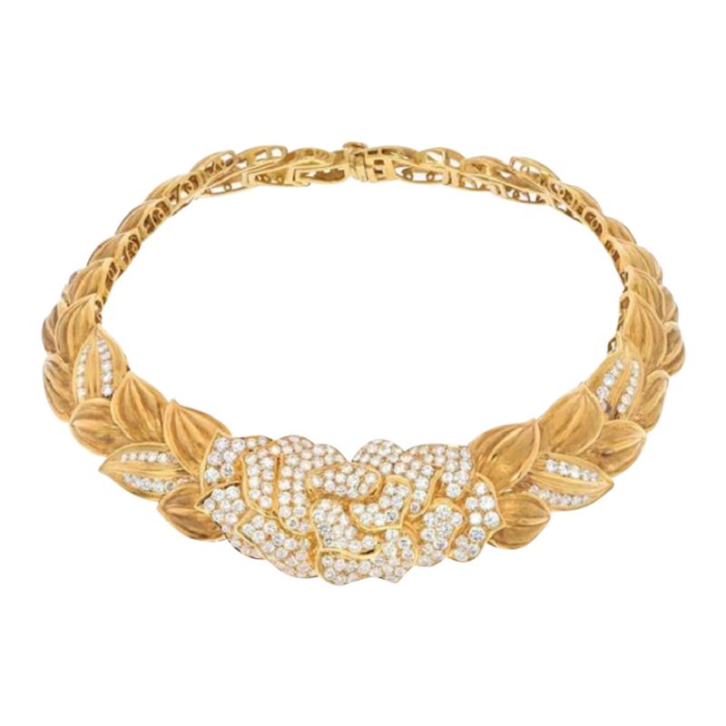 18K YELLOW GOLD 18 00CTS BLOOMING FLOWER DIAMOND COLLAR NECKLACE