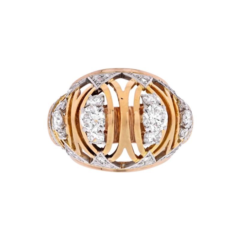 18K YELLOW GOLD 1950S 3 00CTS ESTATE DIAMOND FRENCH RING