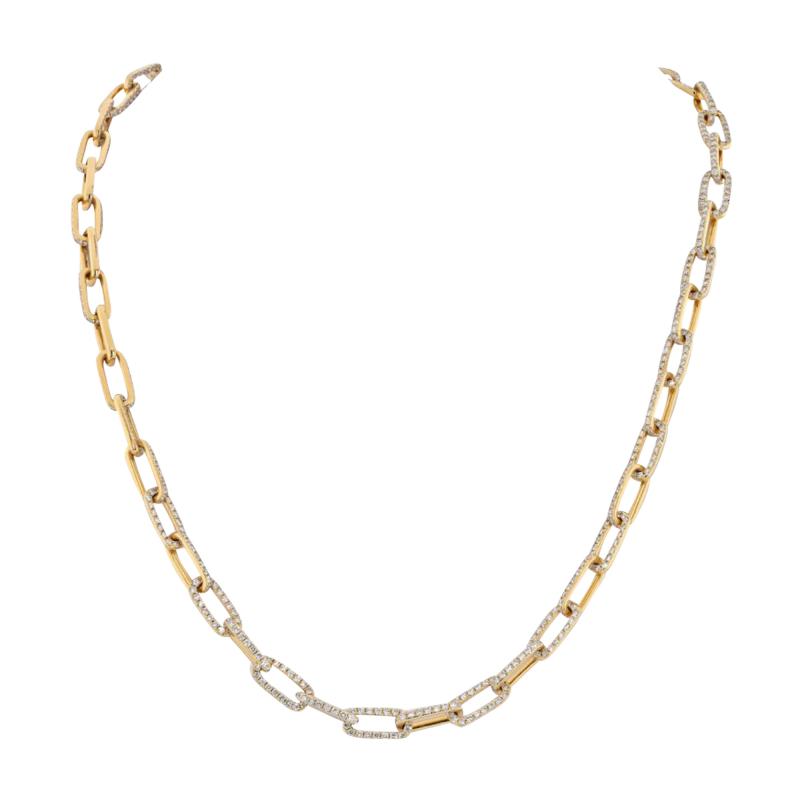 18K YELLOW GOLD 22 INCHES DIAMOND LINK CHAIN NECKLACE