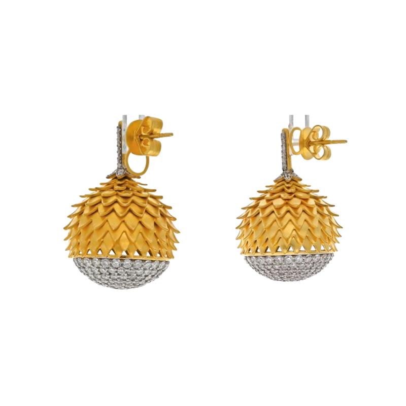 18K YELLOW GOLD DIAMOND ACORN DROP EARRINGS