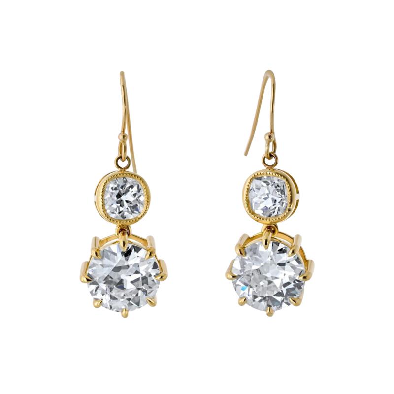 18K Yellow Gold 10 06cttw Old European Cut Diamond Drop Earrings