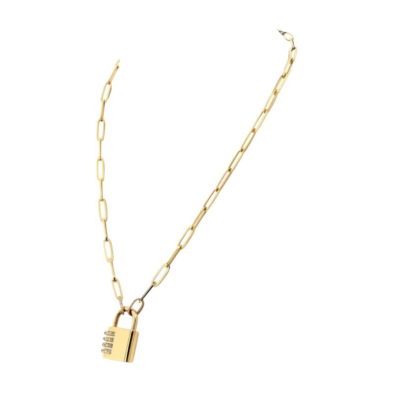 18K Yellow Gold 2 08cttw Diamond Padlock Pendant Necklace