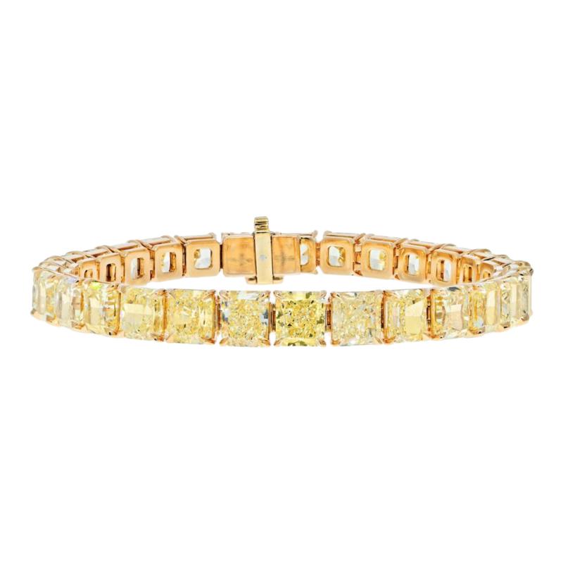 18K Yellow Gold 32 17cttw Radiant Cut Fancy Yellow GIA Certified Tennis Bracelet
