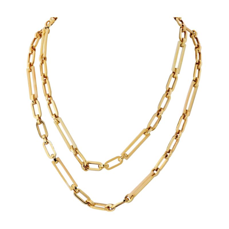 18K Yellow Gold 36 Inches Paper Clip Vintage Chain Necklace