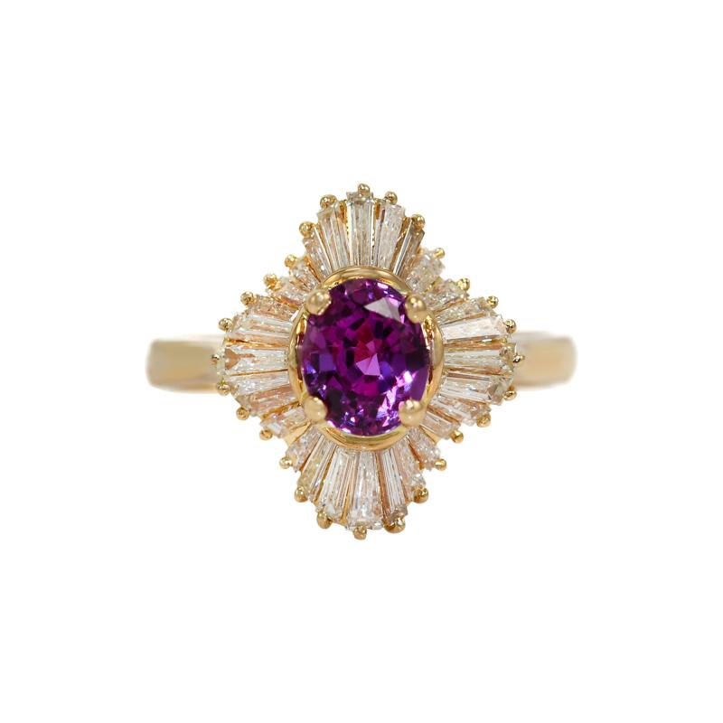 18K Yellow Gold Hot Pink Sapphire Diamond Ring