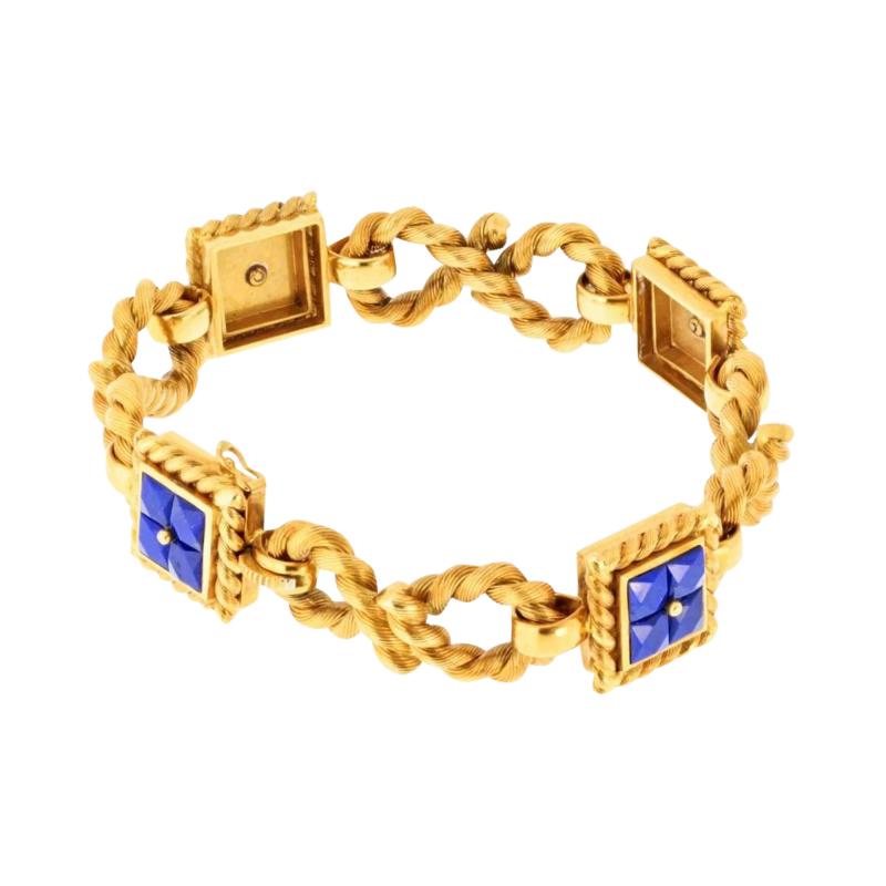 18K Yellow Gold Lapis Rope Link Bracelet