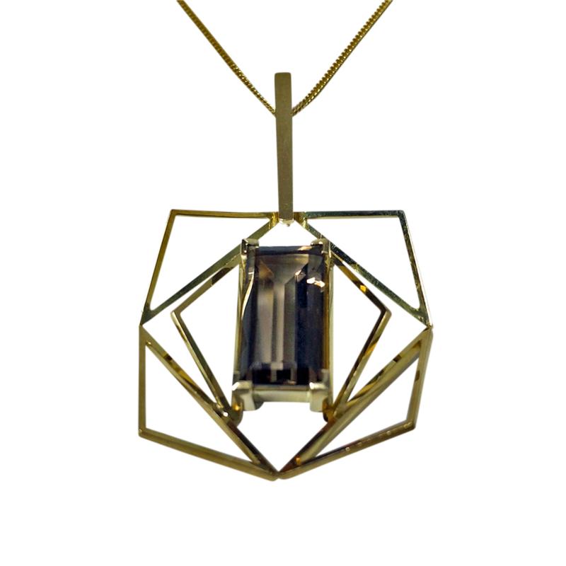 18K and Quartz Abstract Pendant Necklace c 1960