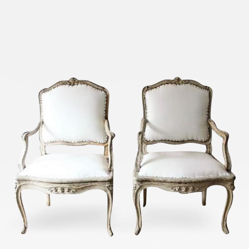 18TH C LOUIS XV ARMCHAIRS SIGNED BLANCHARD PAIR