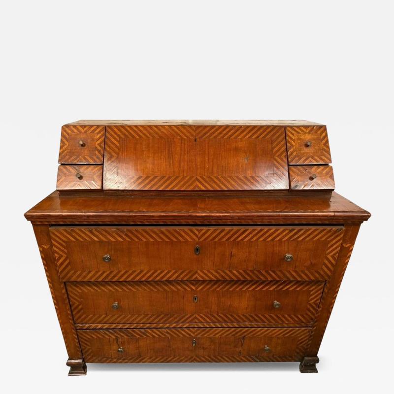 18c Style Italian Marquetry Inlaid Secretary Desk