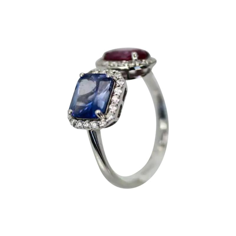 18k Blue and Pink Sapphire Diamond Ring 3 28 Carats