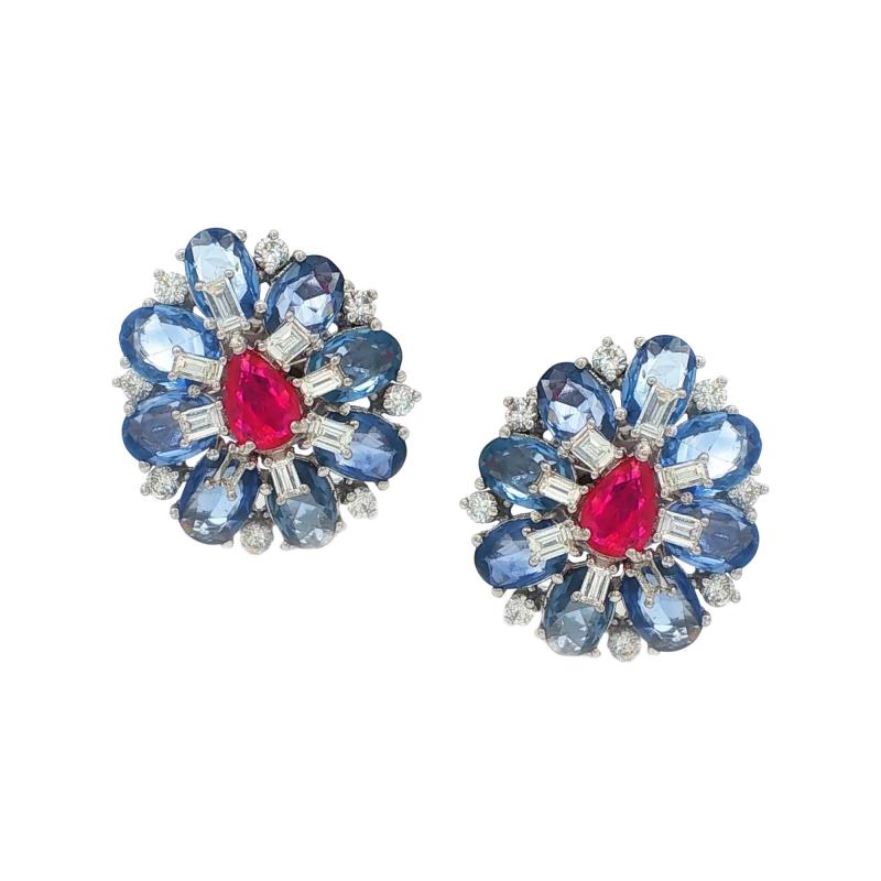 18kt White Gold Sapphire and Ruby Earrings