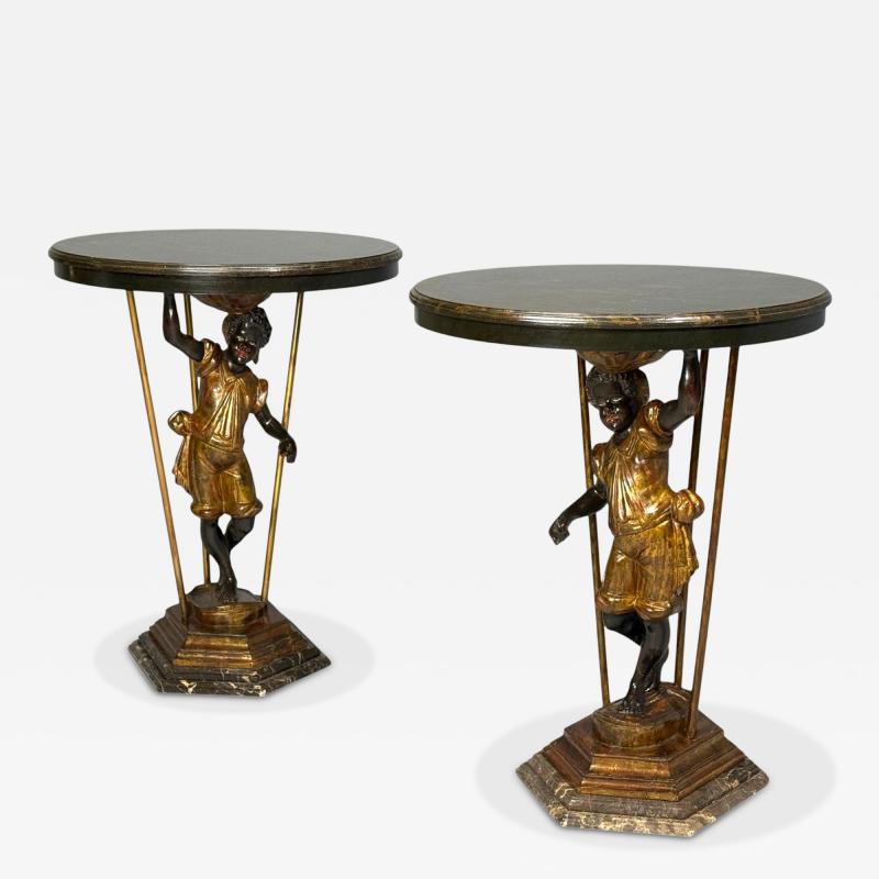 18th 19th c Italian Venetian Blackamoor Gueridons Opposing Figures Marble
