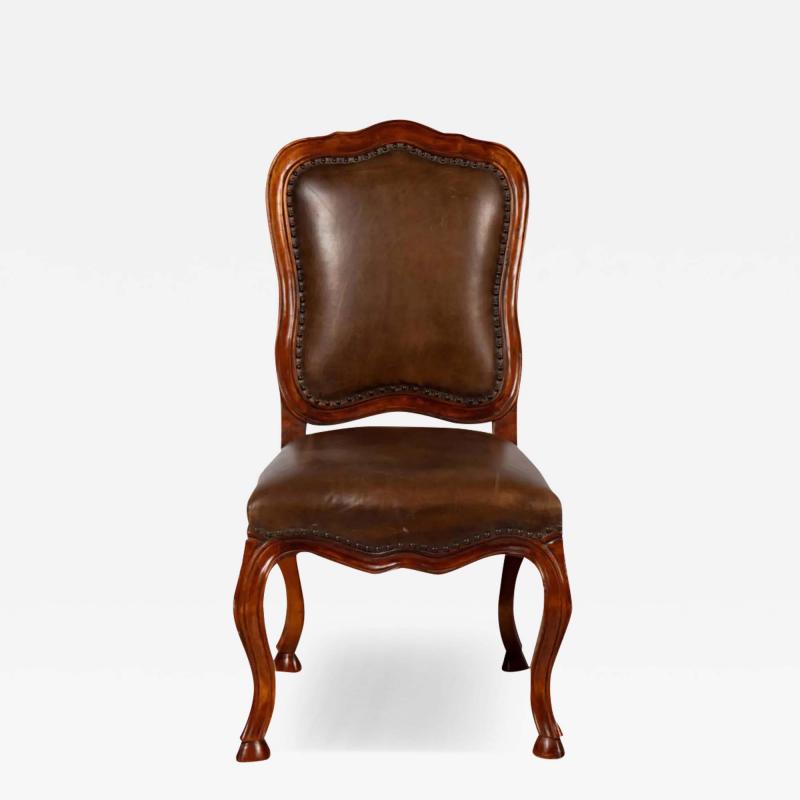 18th C Carved Walnut Leather Side or Desk Chair