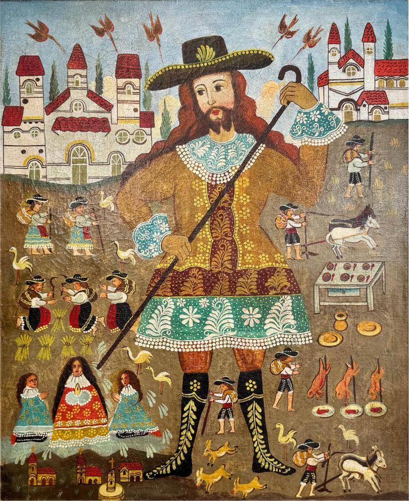 18th C Cuzco School Oil on Canvas Saint Isidore the Labourer