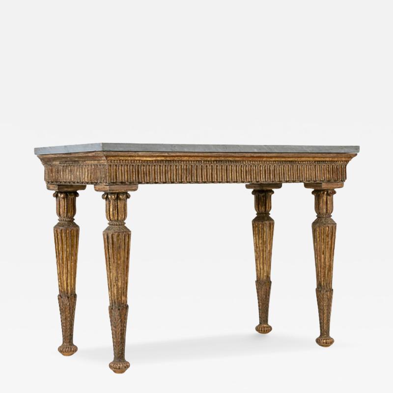 18th C Italian Neoclassical Gilt Wood Console with a Gray Marble top