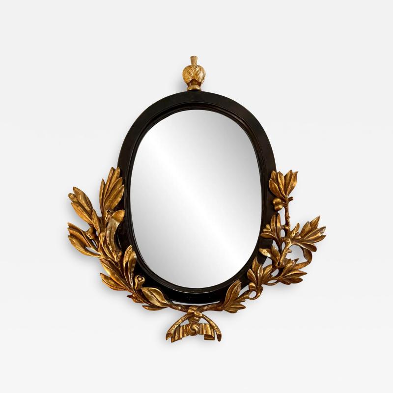 18th C Style Ebonized Oval Giltwood Rococo Mirror