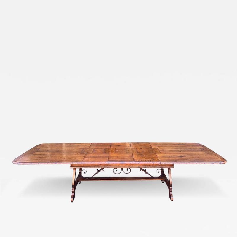 18th C Style Italian Walnut Iron Extension Dining Table