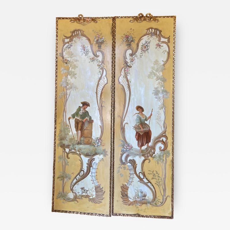 18th C Style Maria Apelo Cruz Venetian Painting Panels Verna Harrah Estate