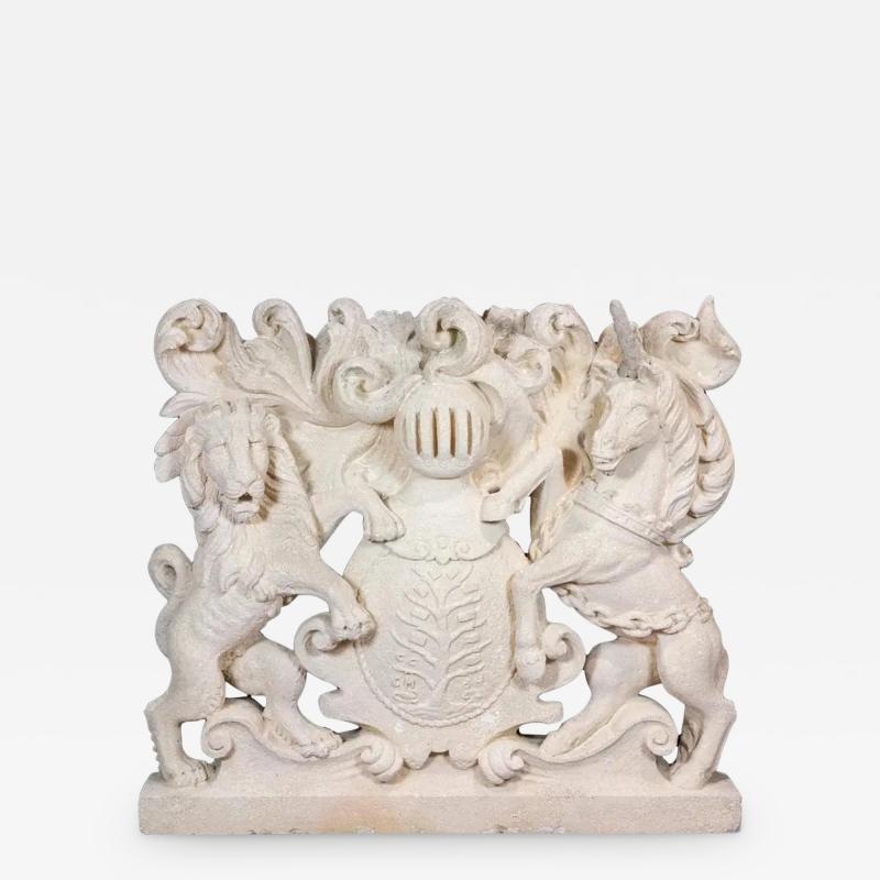 18th C Style Stone Armorial Heraldic Crest Sculpture Royal Coat of Arms