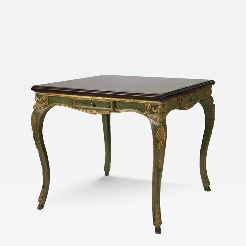 18th C Style Venetian Giltwood Green Italian Game Table