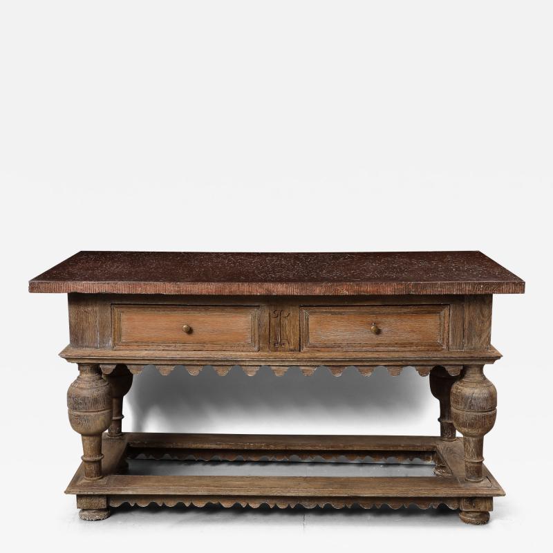 18th C Swedish Stone Top Oak Console Table Detailed edge 1702