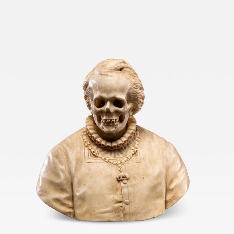 18th C Vanitas Memento Mori Bust carved in marble Italy