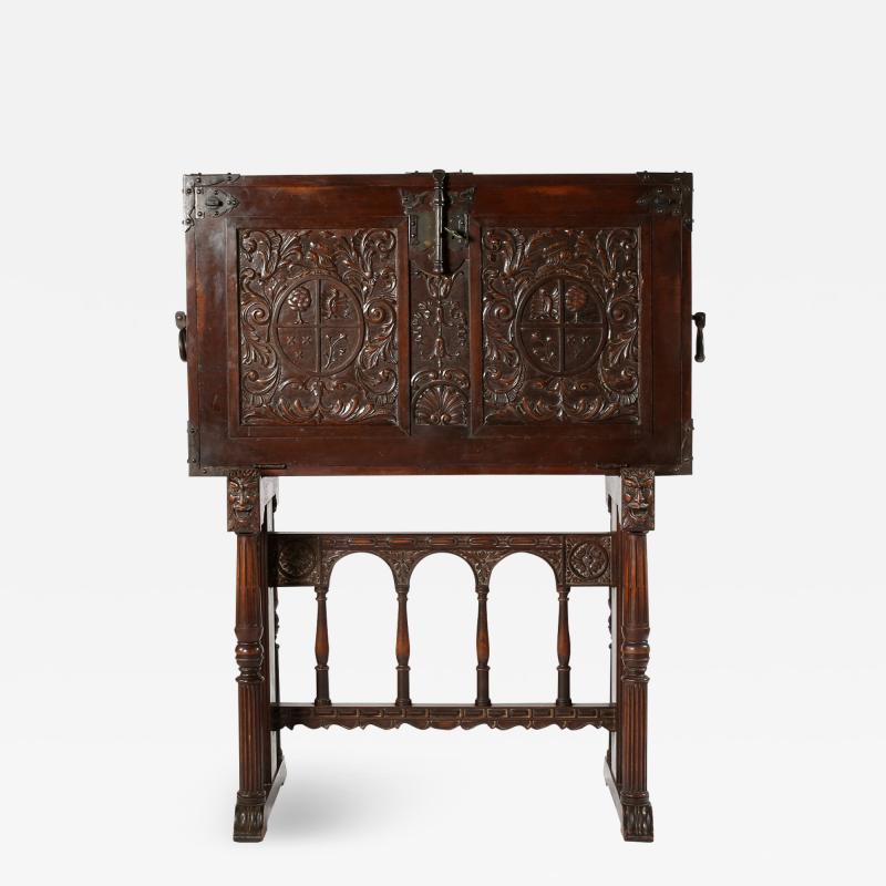 18th Century Baroque Style Cabinet On Stand Bargueno Vargueno