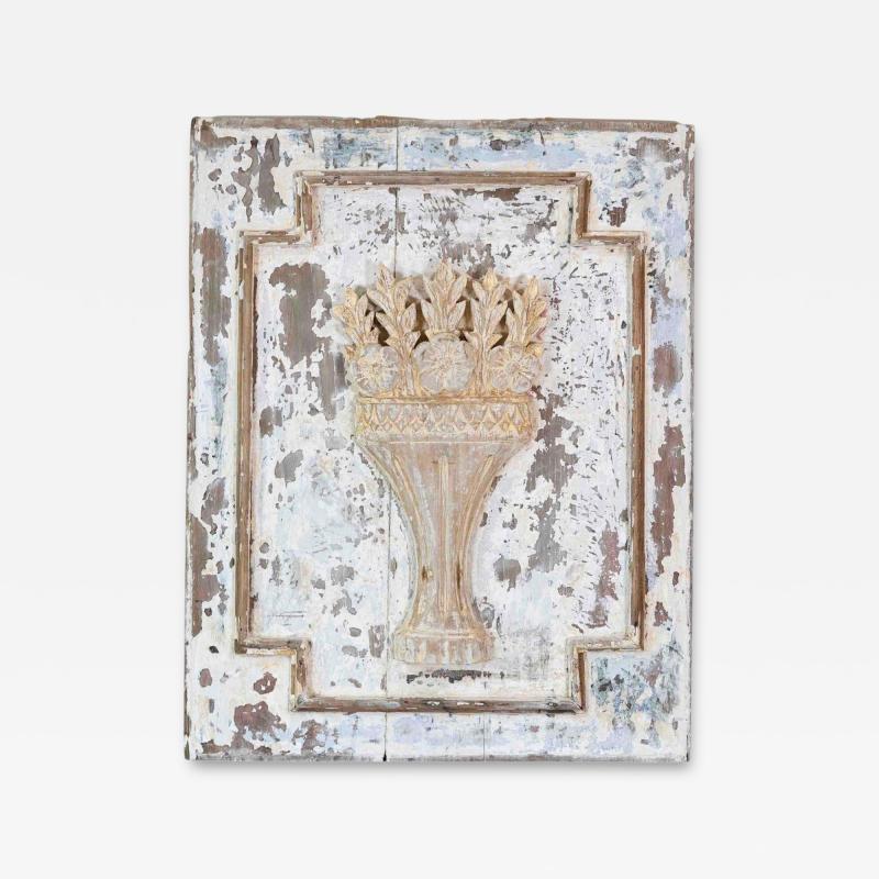 18th Century Carved and Painted Wooden Panel