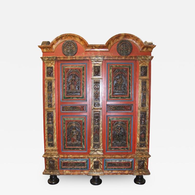 18th Century Danish Painted and Carved Baroque Armoire