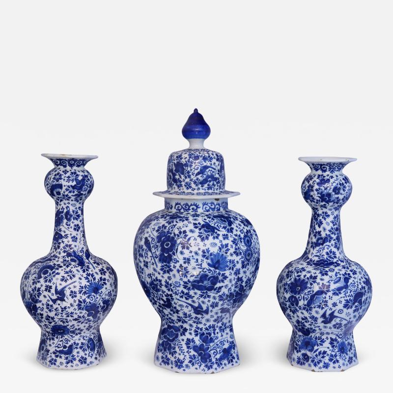 18th Century Dutch Delft Three Piece Garniture