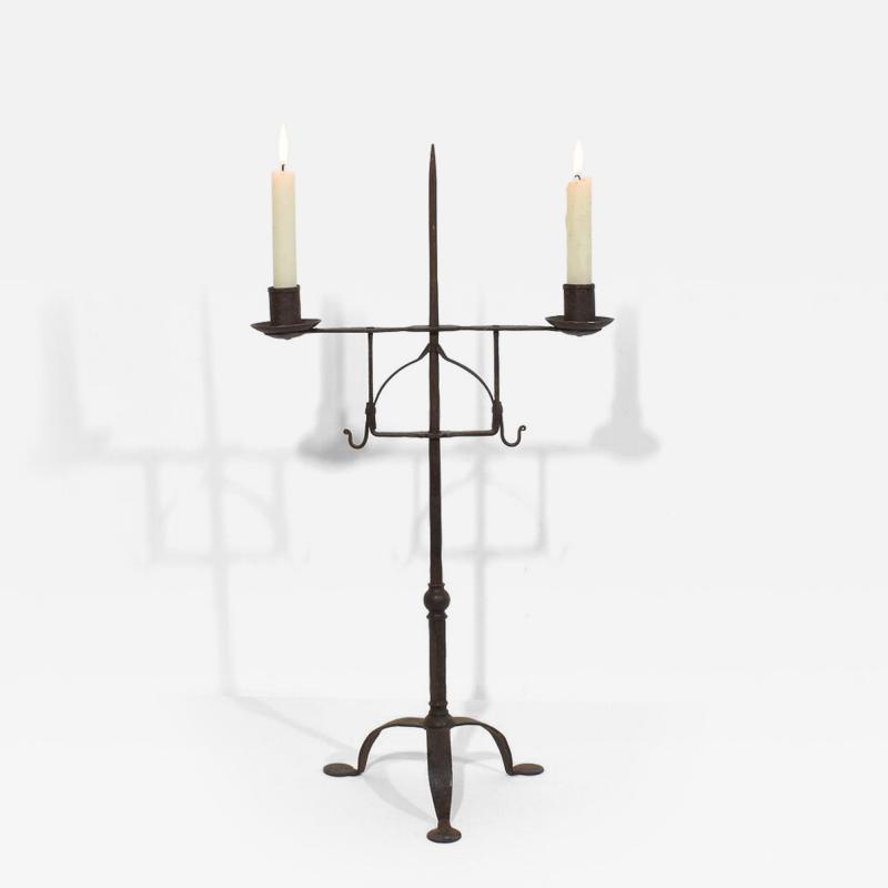 18th Century English Hand Forged Iron Candleholder