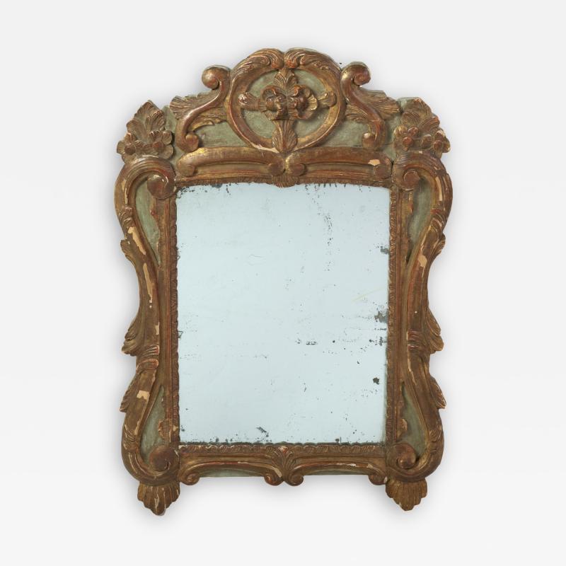 18th Century French Baroque Paint Parcel Gilt Mirror Frame With Mercury Plate