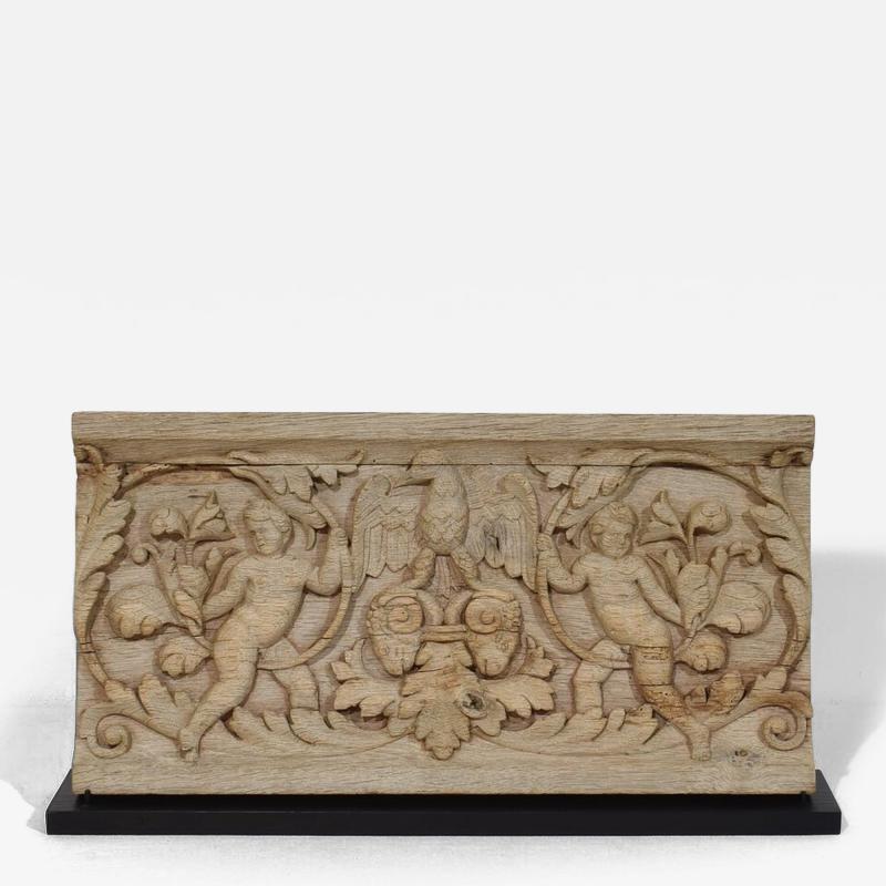 18th Century French Carved Oak Panel Depicting Two Angels And An Eagle