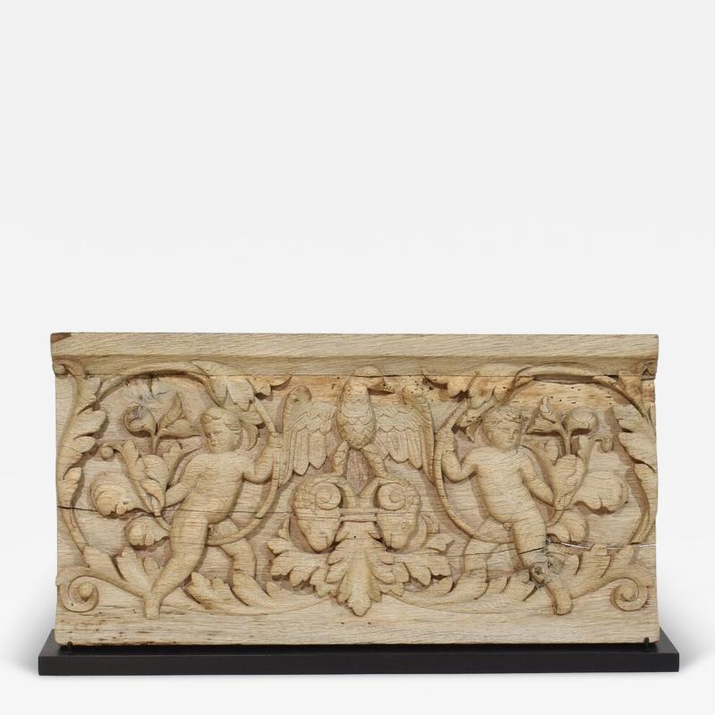 18th Century French Carved Oak Panel Depicting Two Angels And An Eagle