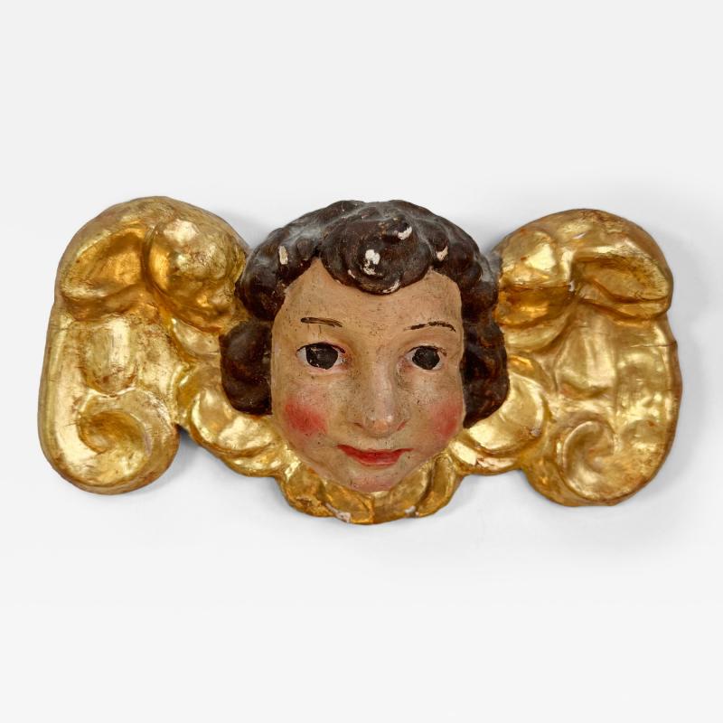 18th Century Giltwood and Polychrome Painted Putti Cherub