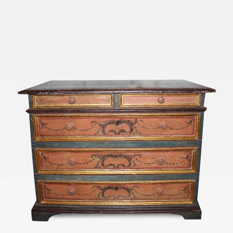 18th Century Hand Painted Polychrome and Parcel Gilt Canterano Commode
