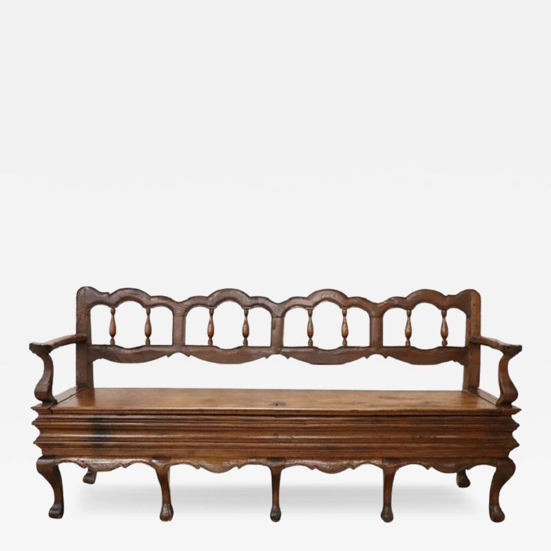 18th Century Italian Antique Louis XV Bench in Solid Walnut Wood