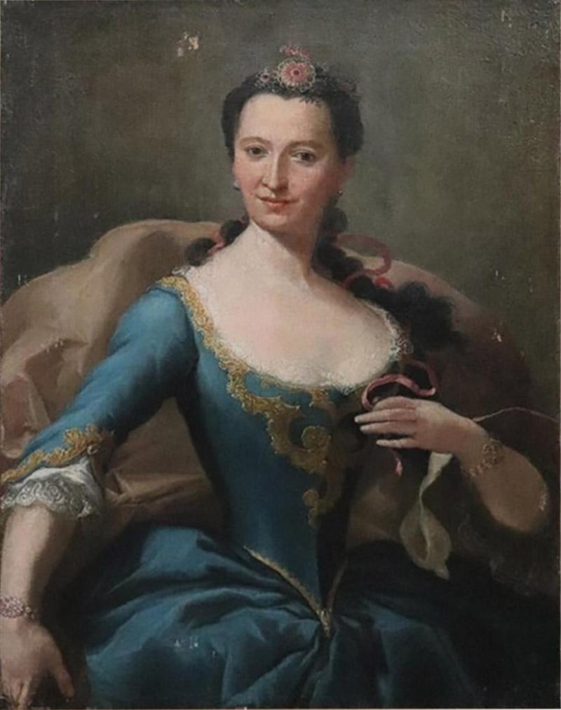 18th Century Italian Antique Oil on Canvas Painting Portrait of a Noble Lady