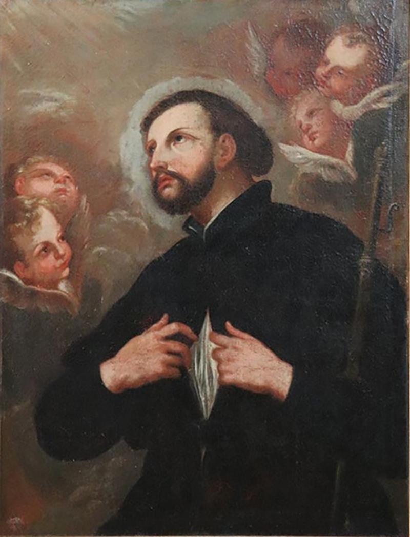 18th Century Italian Antique Oil on Canvas Painting Saint Francesco Saverio
