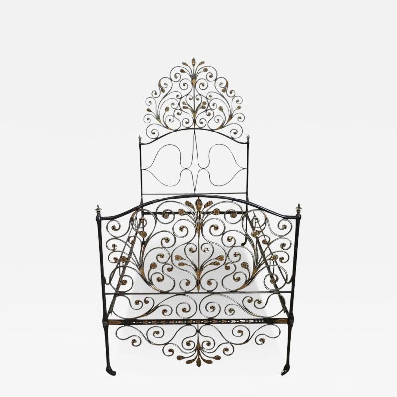 18th Century Italian Antique Wrought Iron Single Bed with Hand Paintings