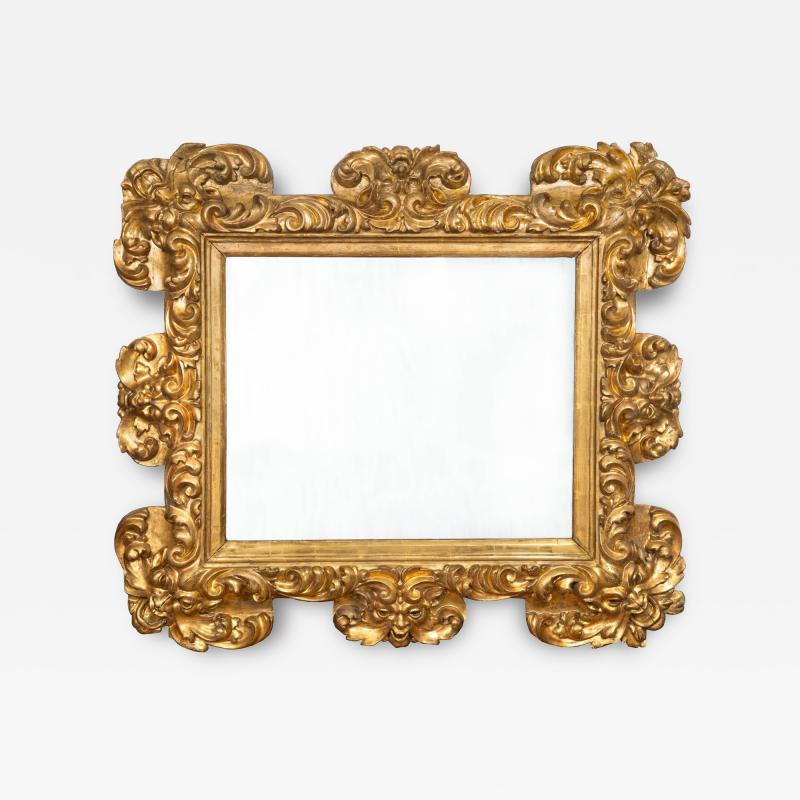 18th Century Italian Baroque Antique Carved Giltwood Wall Mirror