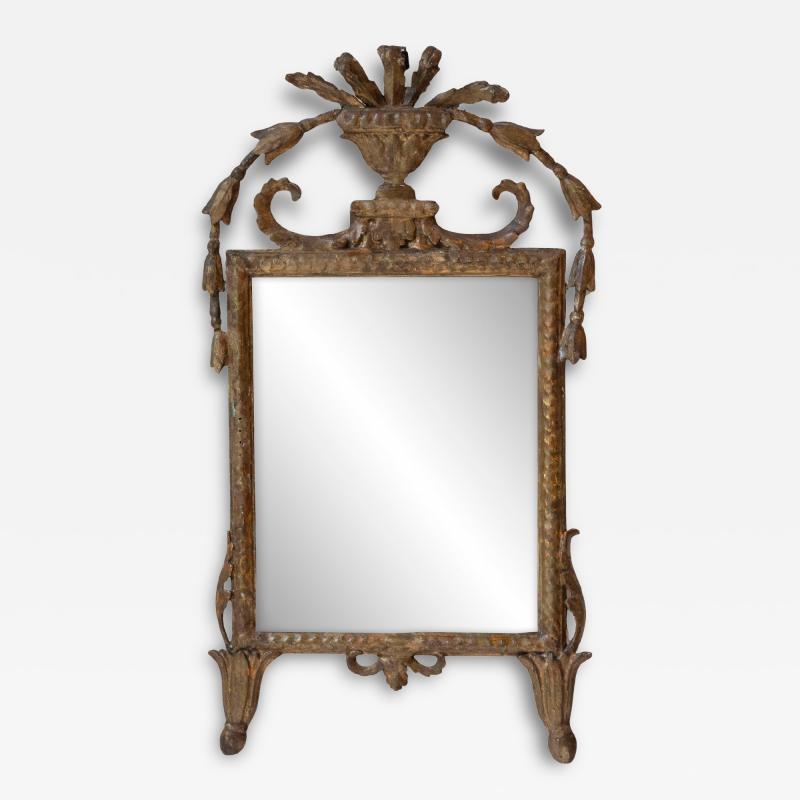 18th Century Italian Giltwood Mirror with Carved Classical Crest