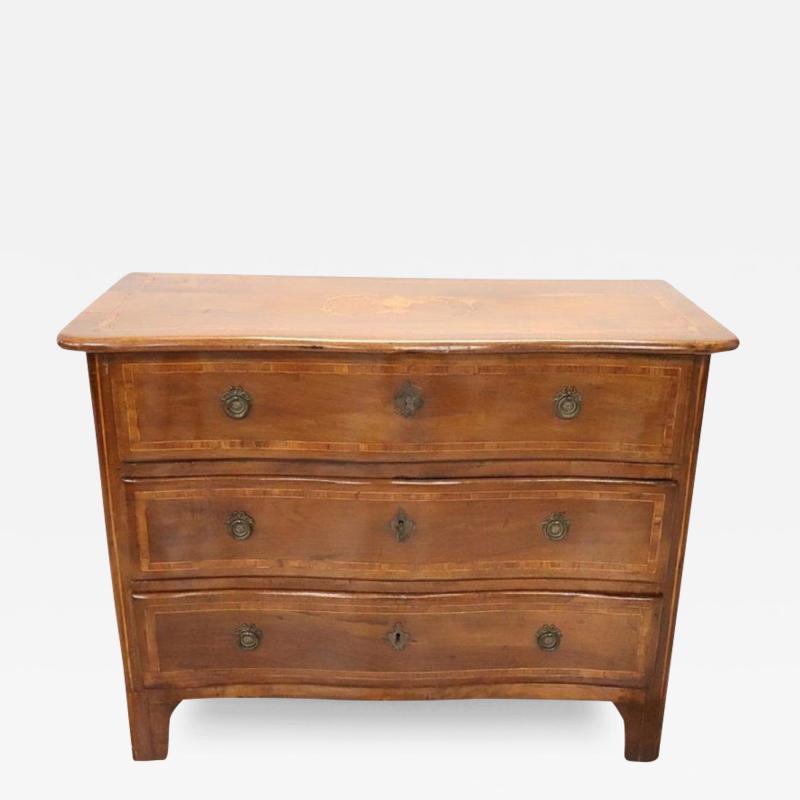 18th Century Italian Louis XV Inlaid Walnut Antique Chest of Drawers