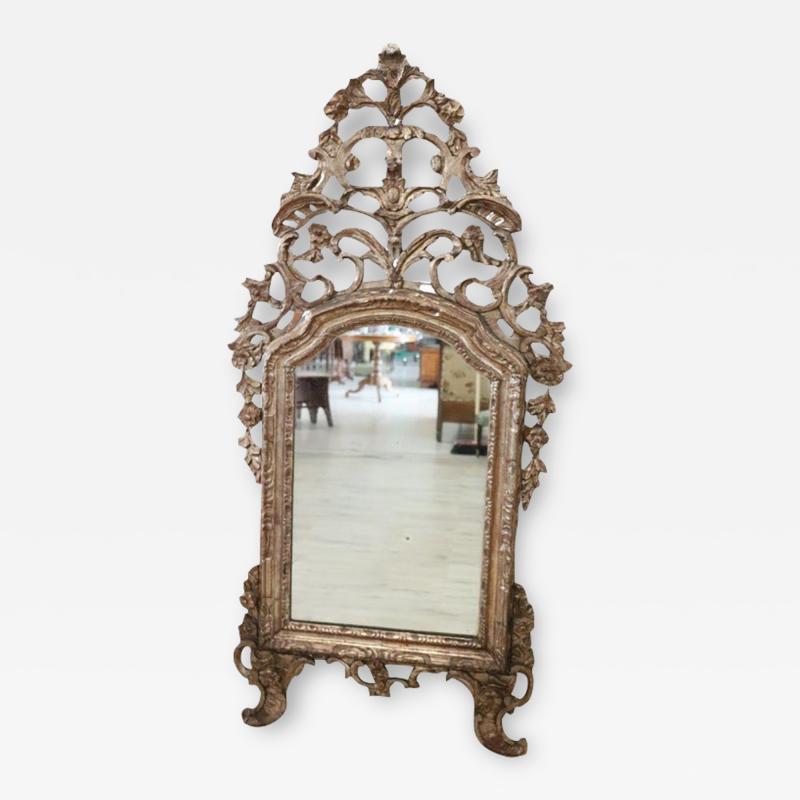 18th Century Italian Louis XVI Carved Wood and Mecca Antique Wall Mirror