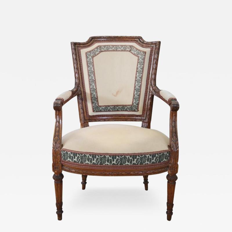 18th Century Italian Louis XVI Solid Carved Walnut Armchair