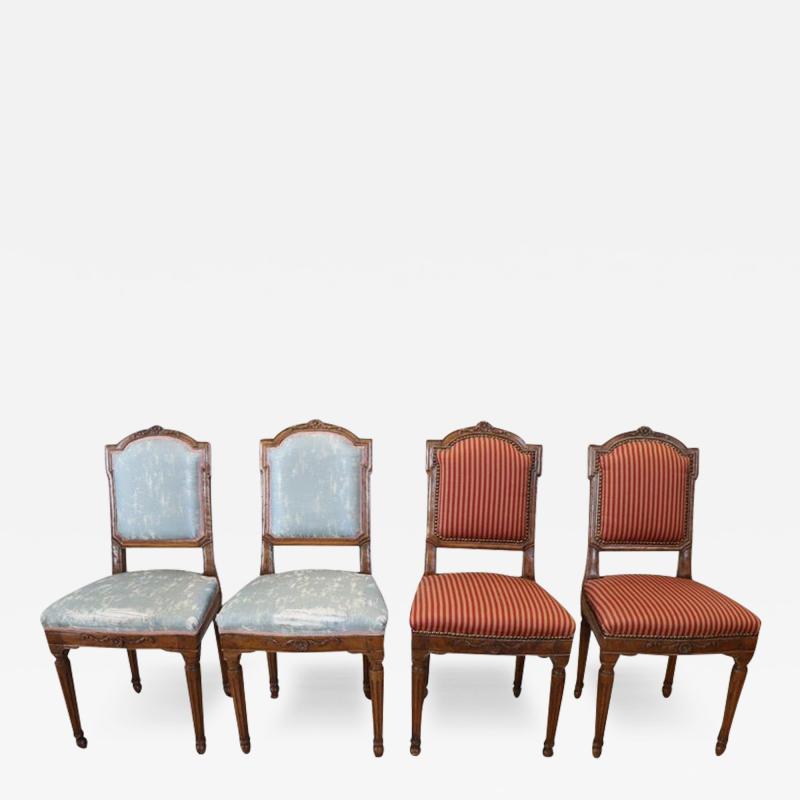 18th Century Italian Louis XVI Solid Walnut Set of Four Antique Chairs