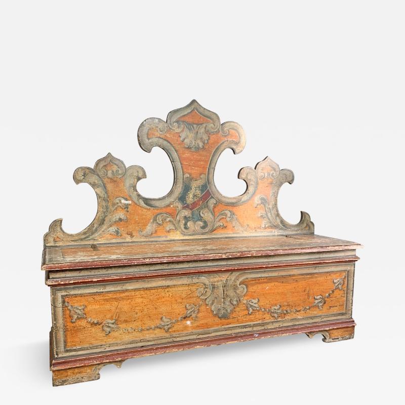 18th Century Italian Painted Cassapanca Bench