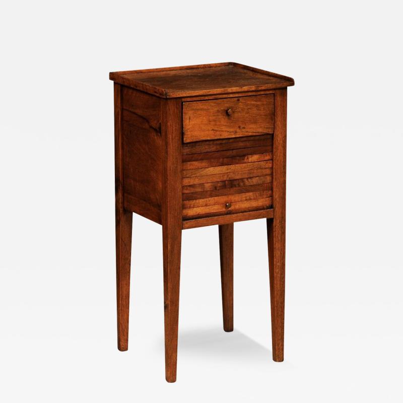 18th Century Italian Walnut Bedside Table with Single Drawer and Tambour Door