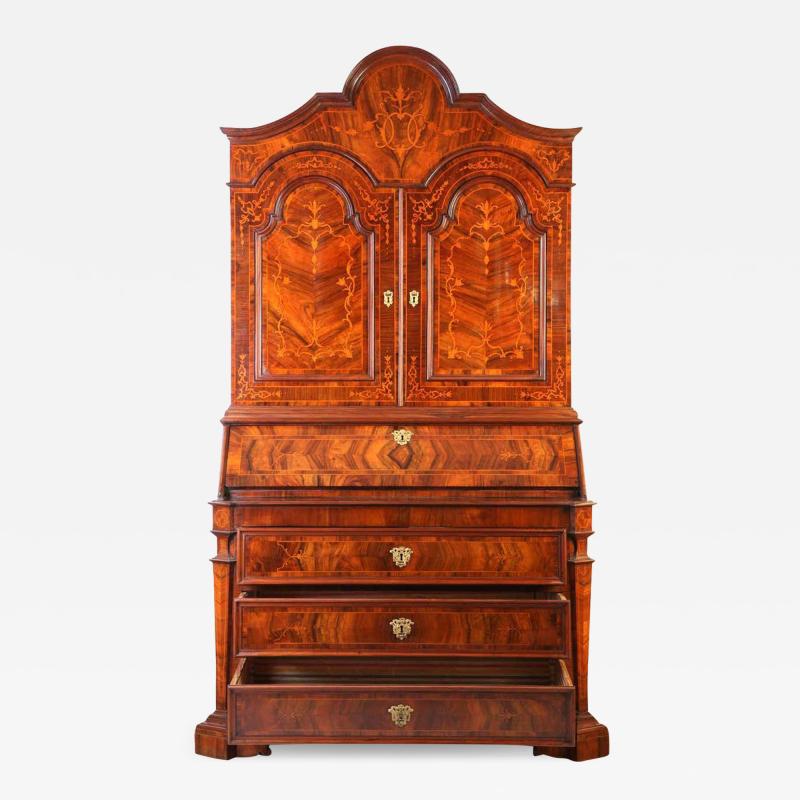 18th Century Italian Walnut Parquetry Important Bureau Cabinet Trumeaux